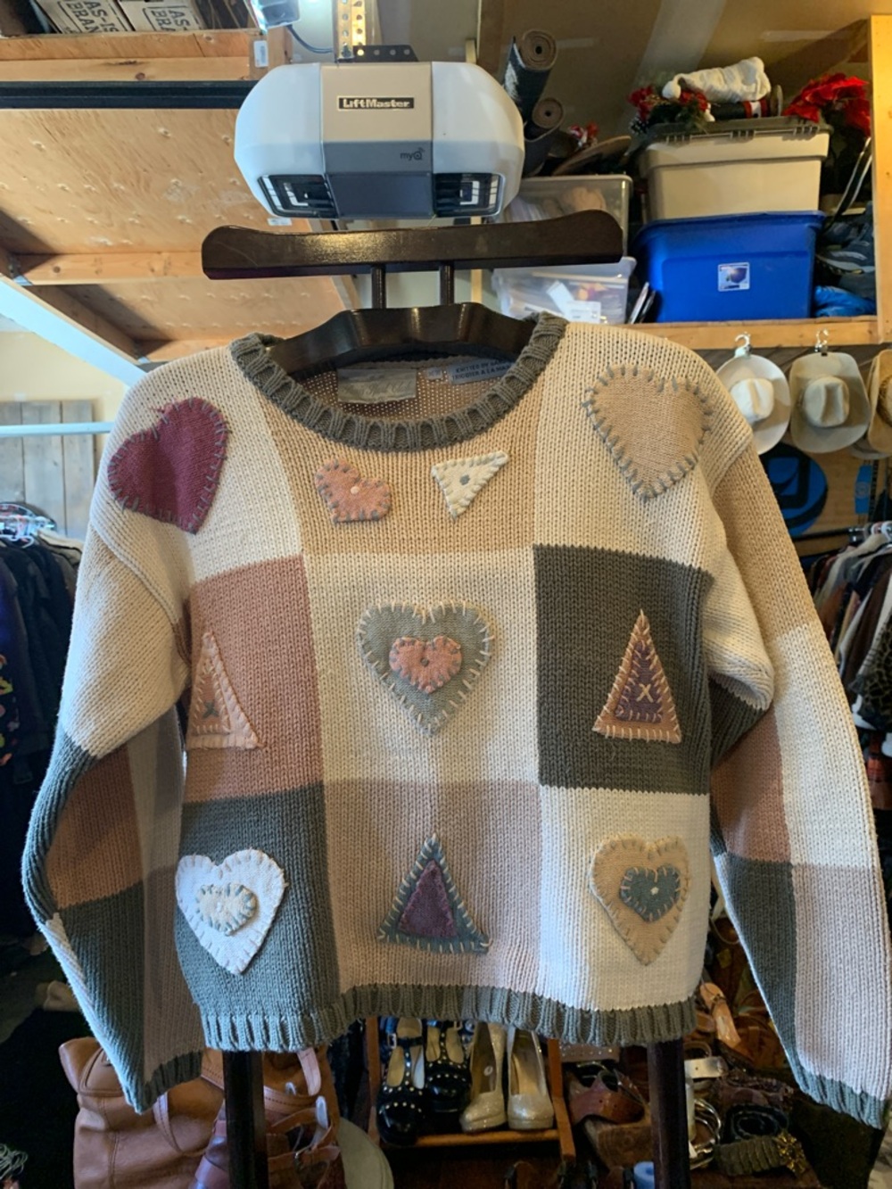 Patchwork Heart Oversized Sweater - Neutral Multi